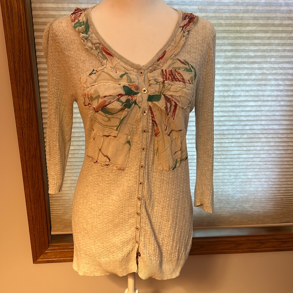 GUINEVERE / ANTROPOLOGIE Fine Knit Bow Cardi Sweater